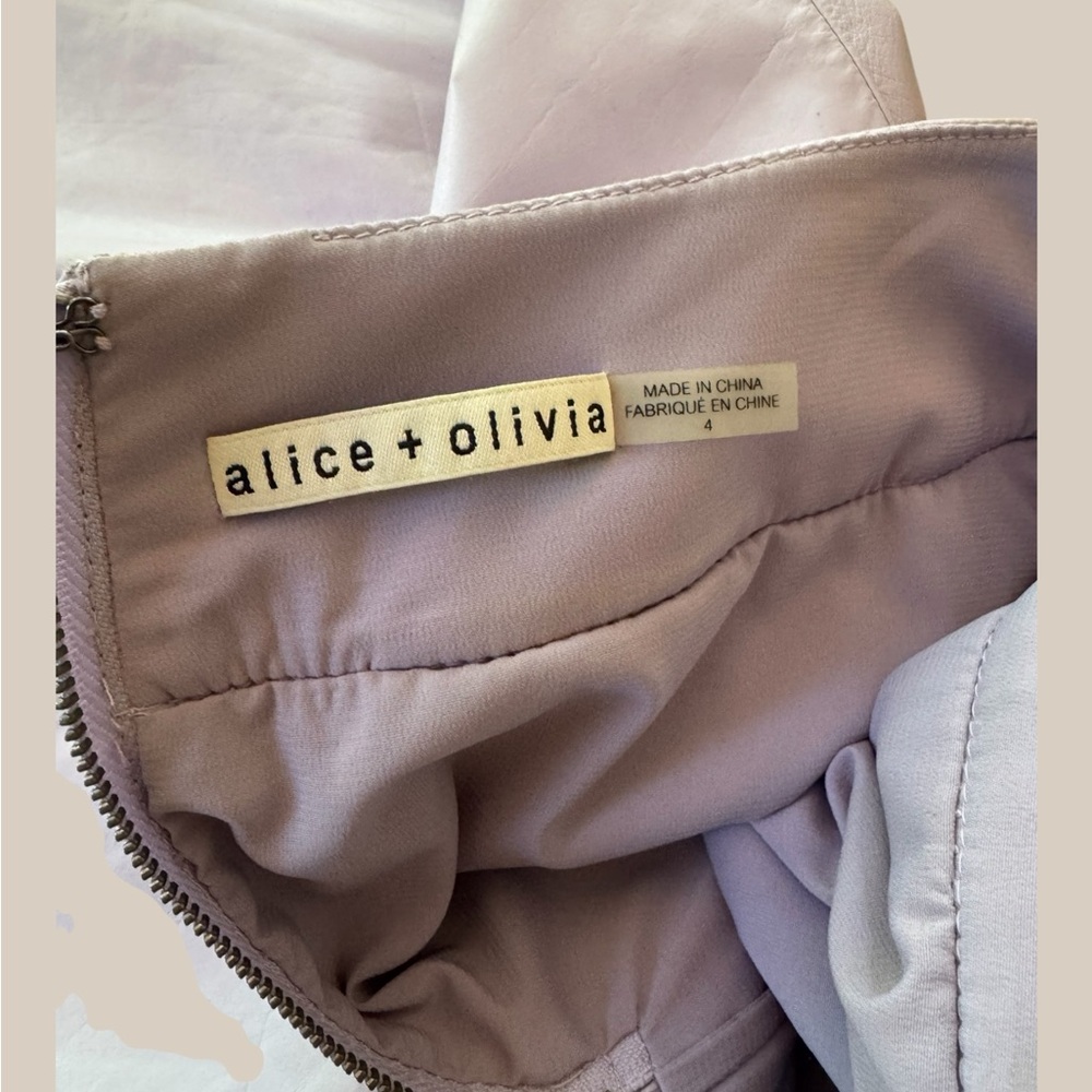 alice + olivia Lavender Leather A-Line Skirt with Flared Hem - Picture 3 of 5